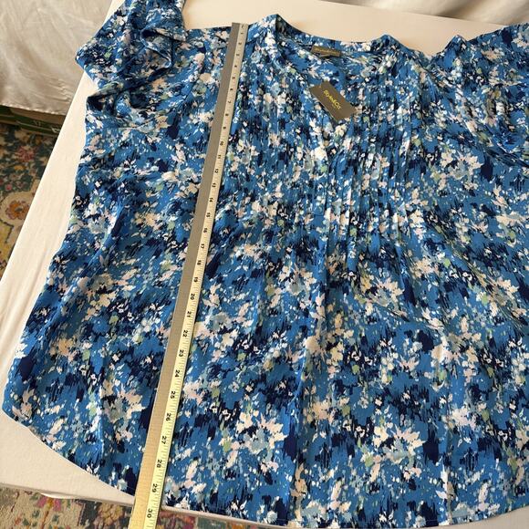 Style & Co NWT Women's Plus 3X Blue Pintuck 3/4 Bell Sleeve V Neck Tunic Blouse - Picture 11 of 13